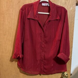 Red Button Down Gauzy Shirt